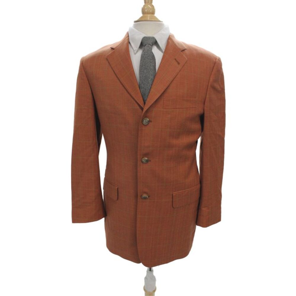 Burberry London Mens Blazer Wool Plaid Orange Fall Size 38